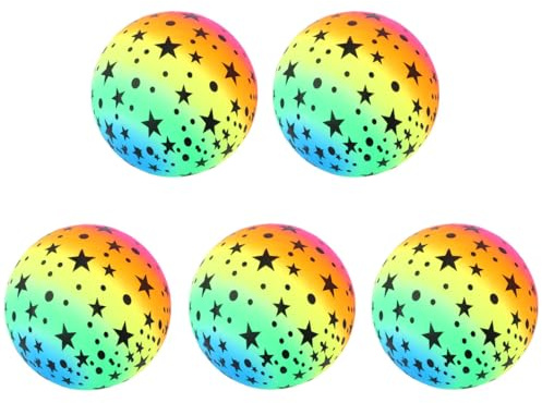 BESPORTBLE 5 Stück 22 cm Verdickte Regenbogenbälle Elastische PVC Strandbälle Für Kinder, Indoor Und Outdoor Aktivitäten, Zufällige Muster