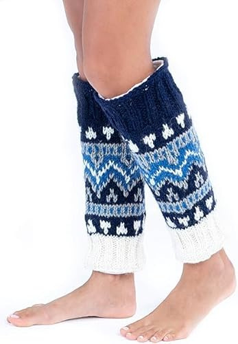 Tibetan Socks Handgestrickte Beinstulpen aus Wolle mit Fleece gefüttert, Schwarz, Einheitsgröße