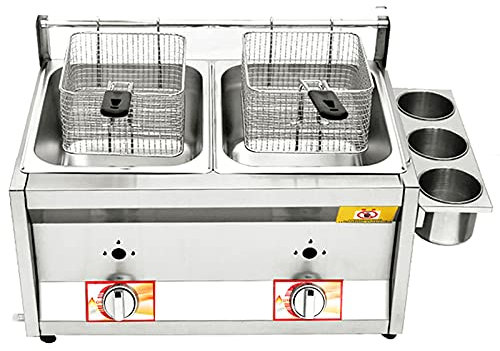 Friggitrice Professionale a Gas con Portaspezie e Coperchio, Fornello da Esterno in Acciaio Inossidabile, Friggitrice per Patatine Fritte per Patatine Fritte Cucina Domestica del Ristorante