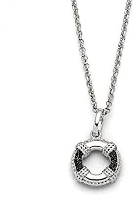 DUR Halskette Rettungsring aus 925 Sterling Silber mit Strandsand veredelt, Silber/Schwarz, 42 cm, K2692