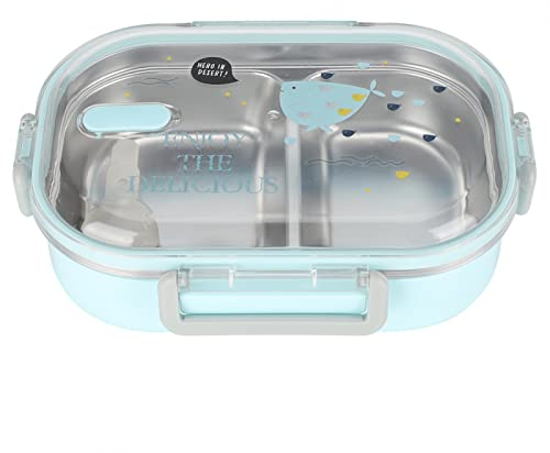 Fiambrera, Fiambrera Bento Aislante Térmica de 710ml con 2 Compartimentos, Contenedor de Almuerzo Portátil sin Fugas para Niños y Adultos, Almacenamiento de Alimentos Calientes y Fríos (Azul)