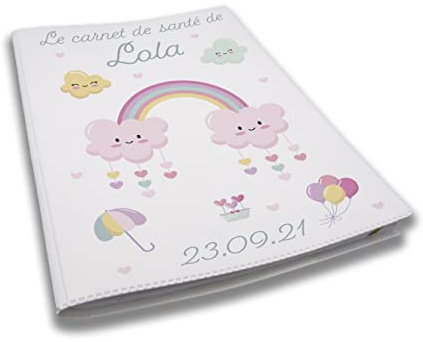 Protège carnet de santé personnalisé, idée cadeau personnalisable bébé, cadeau naissance original, Couverture Carnet Santé Arc-En-Ciel - CL 0015a
