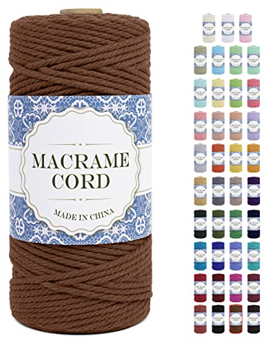 Uiopa Corda Macrame 3mm x 100m Macramè Filo Cordoncino Cotone Naturale Spago Colorato Filo Macrame 3mm Cordino per Borse Uncinetto, Arazzo, Tende, Fai da Te, Decorazione Boho (Caramello)