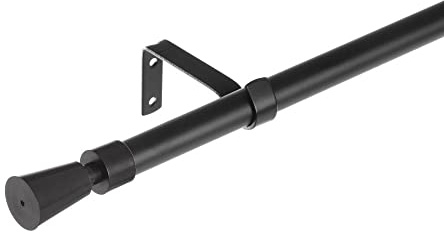 LOLAhome Set de Barra de Cortina Extensible de 122 a 211 cm, 2 escuadras y 2 terminales Negro de Metal y plástico ABS