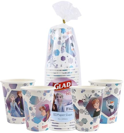 Glad for Kids Disney Frozen Paper Cups - Anna and Elsa Disposable Drinking Cup - Kid-Friendly Drinkware for Everyday Use, 9 oz - 24 Count