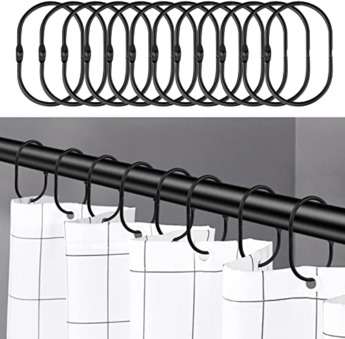 24 Stück Duschvorhangringe, Oval Duschvorhang Haken, Duschringe für Badezimmer, Rostfrei Dekorative Ringe für Duschvorhänge und Duschvorhangstangen, Vorhang Haken für Vorhänge (Schwarz)