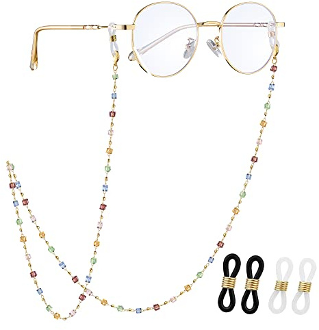 JURYLOO Eyeglasses Chain for Women & Girls, Beaded Sunglass Neck Chain Glasses Strap Eyewear String Holder Lanyard-EC-Square-crystal