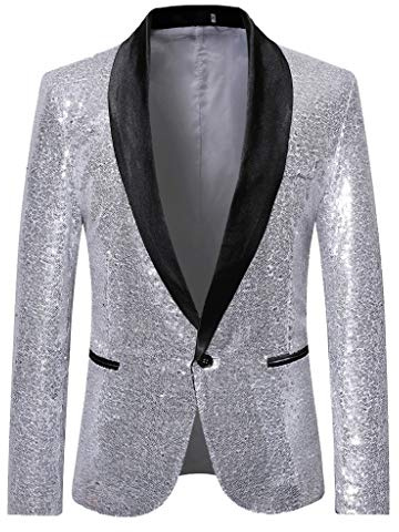 Gefomuofe Blazer da uomo con paillettes moderno giacca da uomo vestibilità regolare giacca da uomo smoking per feste ballo di fine anno matrimonio smoking per feste abito da ballo ospite giacca