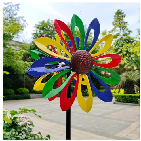 Garten WindmüHle, Doppelwindrad mit gegenläufigen Rotoren,174CM WindräDer Aus Metall FüR Den Garten, Windmühle für Rasen Garten Hof Dekoration,Color