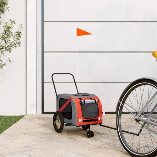 FENLAX Fahrradanhänger Hunde Orange und Schwarz Oxford-Gewebe & Eisen 122x52x53cm Haustieranhänger Fahrrad Hundeanhänger Haustier Fahrradanhänger Hunde-Fahrradanhänger für Hunde und Andere Haustiere