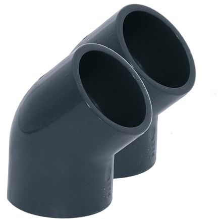 HAF 2X PVC Fittings Winkel 45° mit 50mm x 50mm | Klebemuffe x Klebemuffe | Winkelverbinder aus grauem PVC-U | PN16 für PVC Rohr, Poolfitting, Pool, Schwimmbad, Poolverrohrung, Druckleitung