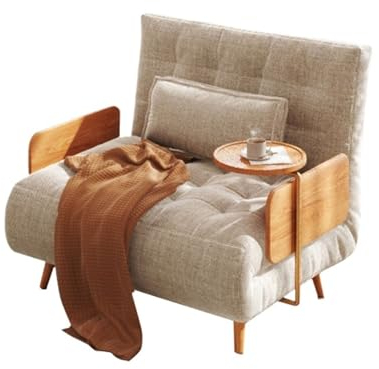 Schlafsofa- Klappbares Schlafsofa aus Holz, Sitz- und Schlafsofa mit Tablett und verstellbarer Rückenlehne, moderner umwandelbarer Stuhl, multifunktionaler Klapphocker ,Bequemes Schlafsofa für kleine
