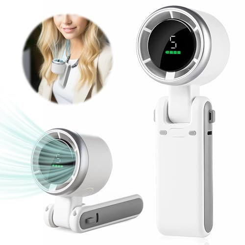Portable Handheld Mini Turbo Fan, USB Rechargeable Travel Neck Fan with 5 Speeds, 3600mAh Battery & 15000RPM Speed, Up to 12 Working Hours, 3 IN 1 Foldable Personal Cooling Fan for Travel/Home/Office
