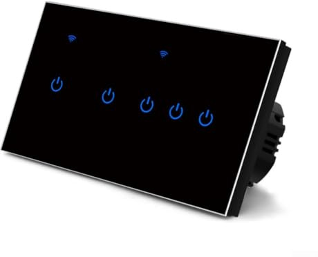 Touch-Schalter Smart Lichtschalter Wifi Schalter Smart Home mit WLAN Glas Touchscreen, für Tuya App Fernbedienung/Sprachsteuerung(5 Gang-Black)