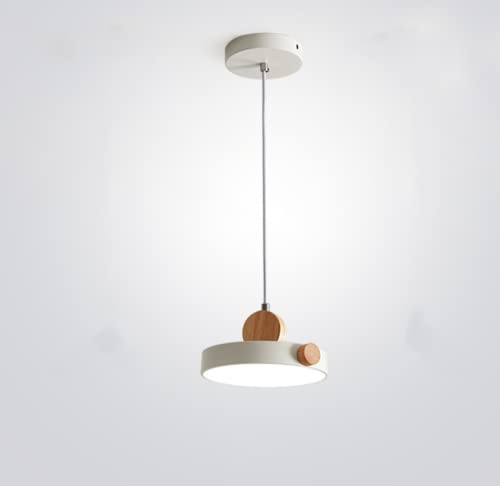 SSNCcNC LED Hängeleuchte 12W Holz Klein Pendelleuchte Esstisch Schlafzimmer Nordic Pendellampe Dimmbar(3000K-4500K-6000K) Eisen 1-Flammig Kronleuchter höhenverstell Hängelampe Bar Loft,Weiß