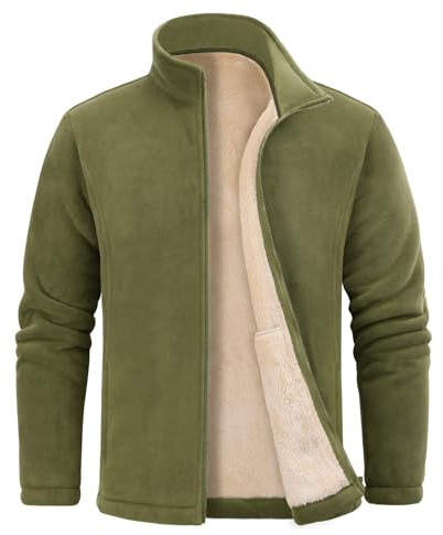 UMIPUBO Fleecejacka för män, vinter, jacka med dragkedja, kappa, ståkrage, militär, varm, sherpa, fodrade jackor, sweatshirts, vindtät, tjocka ytterkläder med fickor, gRÖN, XL