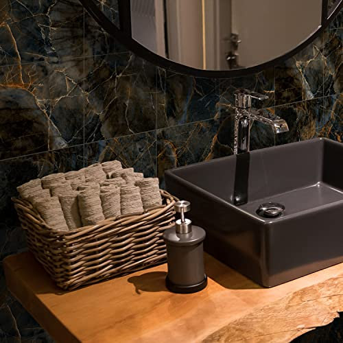 Credence Adhesive Pour Cuisine -Marbre Noir Salle De Bains Et Cuisine Stickers Carrelage, Pvc Imperméable Credence Adhesive Décorative À Carreaux,Stickers Auto-Adhésif 36 Pièces(20X20Cm)