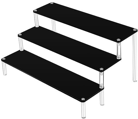 MUSISALY Black Acrylic Display Stand 3-tier 30x8cm Figure Stand Display Shelf Risers for Collectibles and Decorative Items