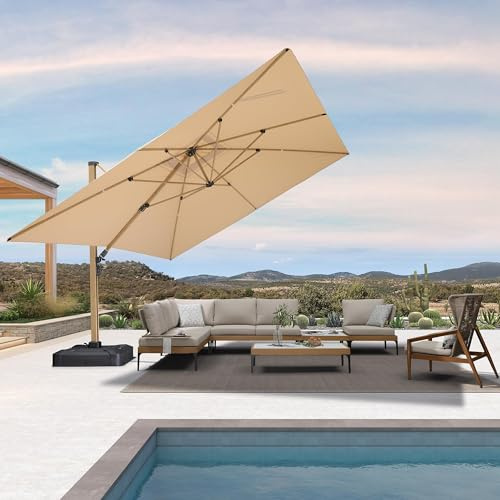PURPLE LEAF Parasol Déporté 3 x 4 m Aluminium Effet Bois Beige Anti-Vent
