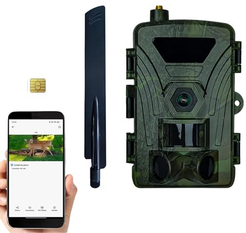 EMEBAY 4G Telecamera da Caccia con Scheda SIM europea, 4K Telecamera Esterna di Sorveglianza senza Fili della Fauna selvatica, Notturna Infrarossi Invisibile, Batteria Autonoma, Rilevamento PIR,
