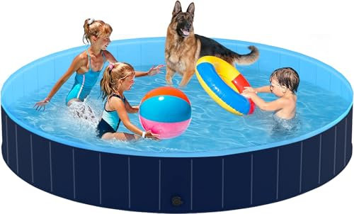Pourbibi Hundepool 120 x 30 cm für Große Hunde,Kinder Robuster Faltbarer Hunde Pool mit Anti-Rutsch Design, XL-Hundeplanschbecken für Garten,Terrasse Wasserspielzeug für Hunde und Kinder, Sicher