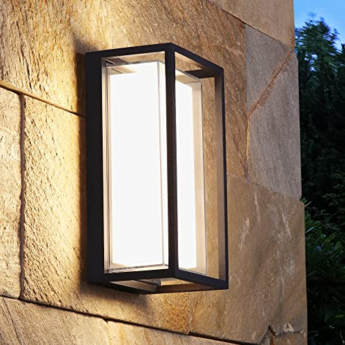 WAYEE Außenwandleuchten,Wandleuchte Aussen,Außenlampe Anthrazit,Außenleuchte,LED 12W Schwarz Wasserdicht Moderne,Haustürleuchten,Doppellagiger Lampenschirm,Aluminium,Rechteckige Lampe,1Packung