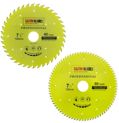 TCT190MXAPRO Saxton Professional Range TCT Circular Saw Blade 190mm 40 and 80T x 30mm Bore, 16, 20, 25mm reduction rings