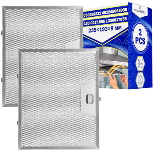 2 Piezas Filtro Campana Extractora Metálico de Grasa 235x193x8 mm con Código Original C00058231 para Ariston 481248088036 para Whirlpool 133.0017.055 1330017055 para Franke - MONTERAL