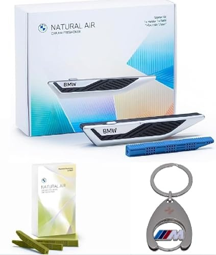 BMW Innenraumduft Set Natural Air Starter + Clear Mountain Freshness + Schlüsselanhänger Einkaufschip Geschenkset Fan Geschenkidee