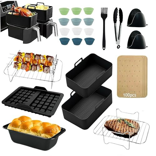 Ninja Hot Air Fryer Accessories for Ninja Foodi Max Dual Zone AF400EU AF300EU - 22 Pieces Air Fryer Accessories for 7.6L-9.5L and Most Dual Zone Airfryer BPA-Free