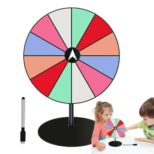 hjulspinnstativ, skrivbord roterande prishjul, akryl, regnbåge, vrid för att vinna, spel, roulette, underhållning, tombola, fest, torkbar pris-roulette med markeringspenna
