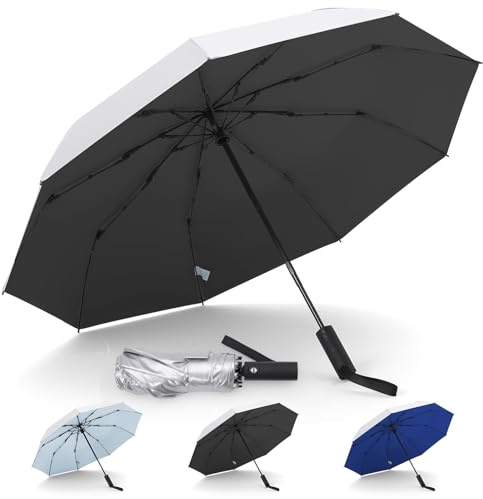 LIDOMPO UPF 50+ Travel Compact UV Umbrellas For Sun Protection Automatic Open Close Sun Umbrella UV Protection for Walking (Black)