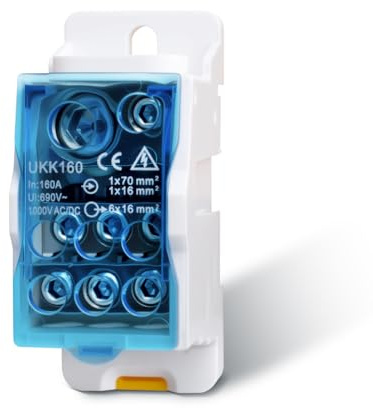 Innfeeltech 1Pcs Morsettiera di distribuzione 160A 1 In 6 Out, morsettiera su rotaia Din Scatola di distribuzione blu