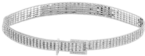 CABODYALS Ceinture Large en Strass de 41.345cm avec Chaîne à (2) rangées de Cristaux Scintillants et Boucle Carrée en Alliage Métallique pour Femme Manteau Pardessus Décoration Fête Mariage Usag