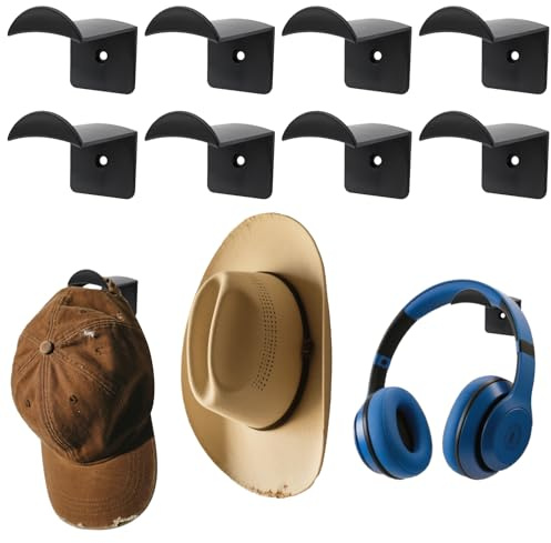 8 Stück Cap Halter, Selbstklebender Cap Halterung Wand, Minimalistischer Huthalter für Wandmontag, Cap aufbewahrung, Hat Rack Kein Bohren, Kappenhalter für Cowboy, Schlüsselanhänger,Kopfhörer(Schwarz)