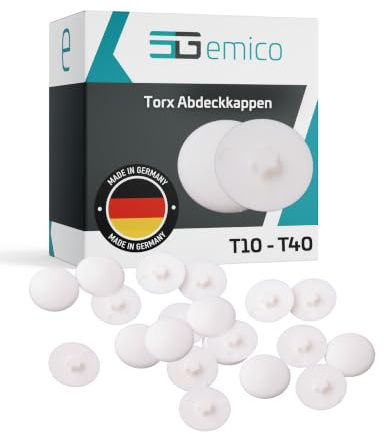 emico Kappen für Torx-Schrauben T15 - Weiß - 100 Stück - Abdeckkappen aus flexiblem LDPE - Rückstandsfrei & passgenau - Ideal für EIN sauberes Erscheinungsbild & sicheren Schutz