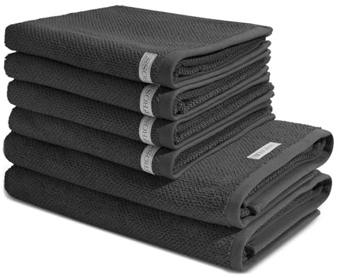 Ross - 6 teiliges Frottier-Set - Selection Bio-Baumwolle (4 X Handtuch 2 X Duschtuch im Set) - 540 g/m2 - Baumwolle - Frottee - saugstark - weich und flauschig - Anthrazit