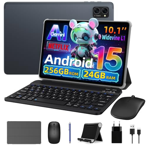 2025 dernier modèle Tablette avec stylet 10 pouces Android 15 tablet Ultra-Performante - Clavier & Souris Inclus - Gemeni AI Android Tablets Processeur 8GB RAM+256GB ROM Widevine L1 Garantie 5 ans