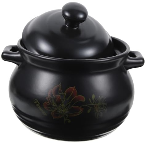 LAPYAPPE Pot Terre Cuite Pratique Marmite à Soupe Céramique Pot De Cuisson Noir