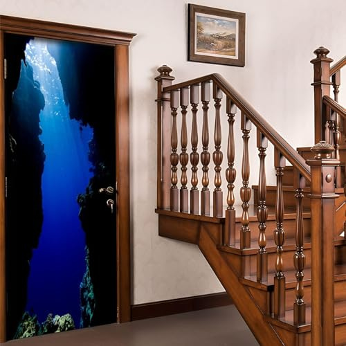 Türtapete Selbstklebend 100x210 Meer Türaufkleber 3D Türposter Höhle Meeresboden Fototapete Türfolie Türklebefolie Wasserdichte für Türwand Dekoration Tapete a/2879