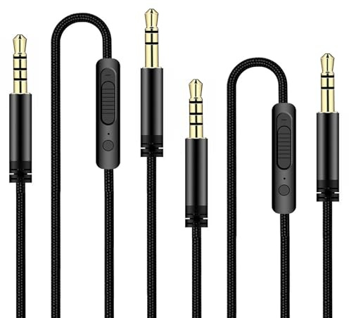 Powice 2 Stücke Aux Kabel, Klinkenkabel 3,5mm Lautstärkeregelung mit Mikrofon, 1,2M Klinke auf Klinke Nylon Geflochtenes Hochwertige Kabel für Kopfhörer, Auto, Handy, PC, Lautsprecher, MP3-Player usw