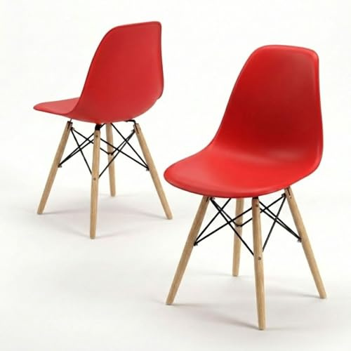 DASCK Pack 2 Sillas de Comedor Nórdicas Escandinavas, Patas de Haya Natural, Polipropileno Ergonómico, Carga Máx. 120 kg (Rojo)