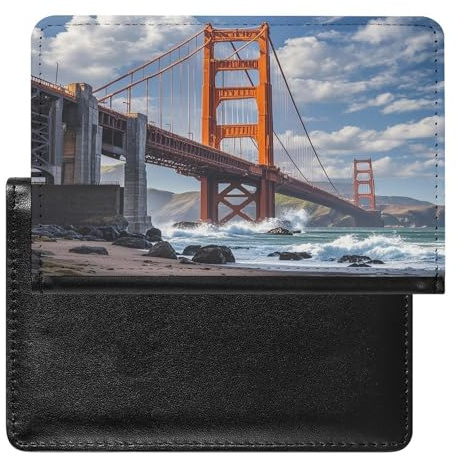 Golden Gate Bridge – Porte-passeport en cuir synthétique pour homme et femme – Étui minimaliste fin avec poche avant – Porte-cartes de crédit – Organiseur de documents de voyage
