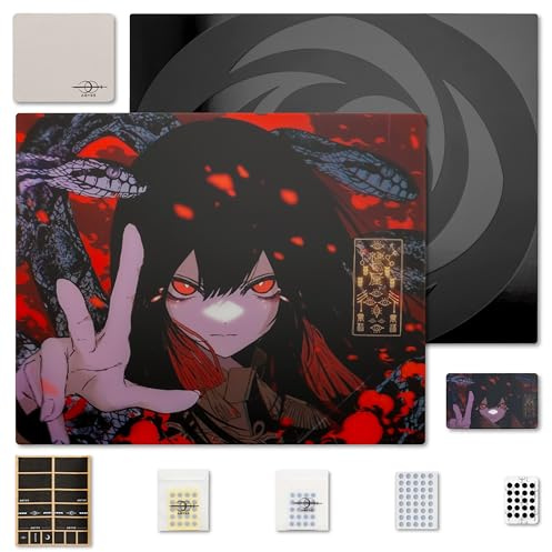 AbyssGaming Scarlet Glas Gaming Mauspad XL 490×420 mm, Anime Design Rot/Schwarz, mikrogeätzte Speed-Oberfläche, gehärtetes Glas, 2,5D-Kanten, rutschfeste Silikonbasis, für FPS & E-Sports