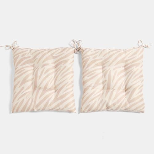 OHS 2 Pack Garden Chair Cushion Outdoor Seat Pads Zebra Print, Soft Comfy Outdoor Cushions with Ties for Garden Furniture Bistro Chairs Kitchen Dining Chair Seat Pads, Natural - 40 x 40cm