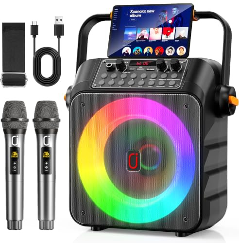 JYX Karaoke con 2 Microfono per Adulti, 150W Cassa Bluetooth Potente | Altoparlante Portatile Bluetooth 5.3, Sistema PA Altoparlanti Amplificato con Supporto REC/USB/TF/AUX, Adatto per Feste