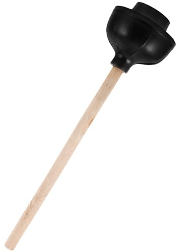 LIGIGWASH Strumento per Pulizia WC con Ventosa in Gomma e Manico in Legno Nero, Sturalavandini Multifunzionale per Bagno e Strutture Ricettive