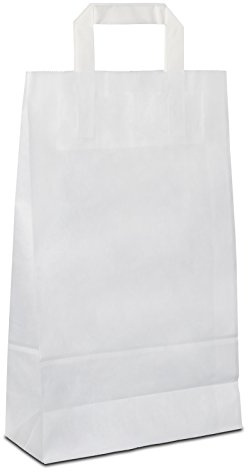 Papiertüten weiß mit Flach-Henkel I 50 Stk. 22+10x36cm I Papiertragetasche für Einzelhandel, Hochzeit, Geburtstag, TO-GO I Geschenktüten aus Kraftpapier I HUTNER