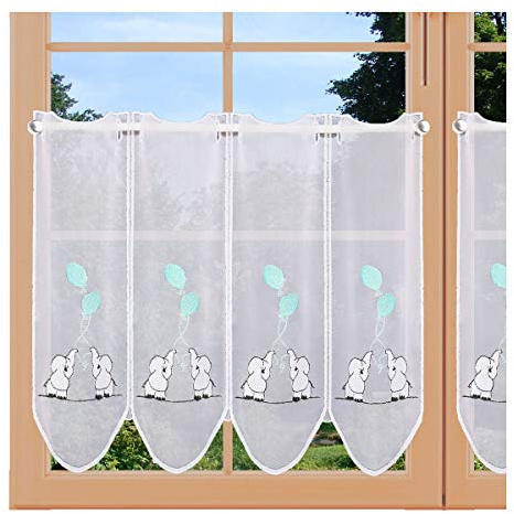 artex deko Zauberhafte Kindergardine Elefant mit Luftballons bestickte Scheibengardine mit Kinder-Motiv Kurzstore 45 x 128 cm