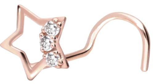 PIERCINGLINE Nasenpiercing 14K Gold Nasenstecker Spirale STERN + 3 MOISSANITE 585er Gold - Roségoldfarben, Goldfarben, Silberfarben